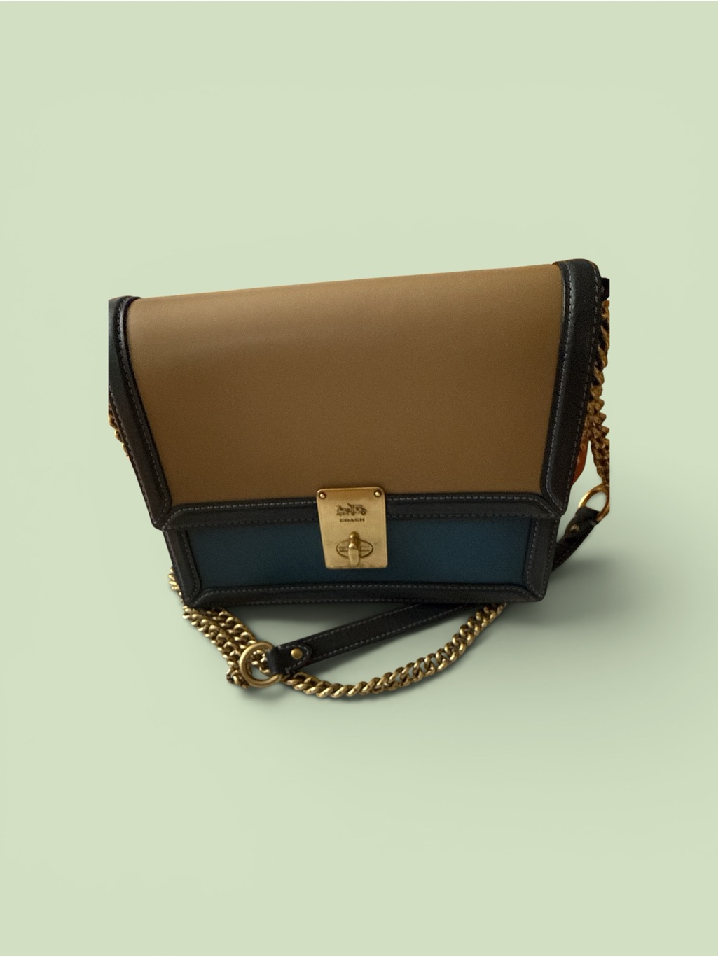Coach Colorblock Leather Chain Shoulder Bag - Brown & Blue